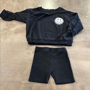 Black Smiley Face Sweatshirt and Shorts Set, Size 18-24 months.